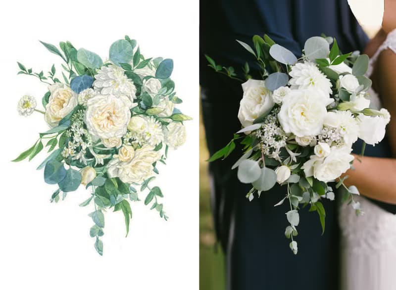 ORIGINAL Custom Wedding Bouquet Painting Watercolor Bridal flowers Anniversary