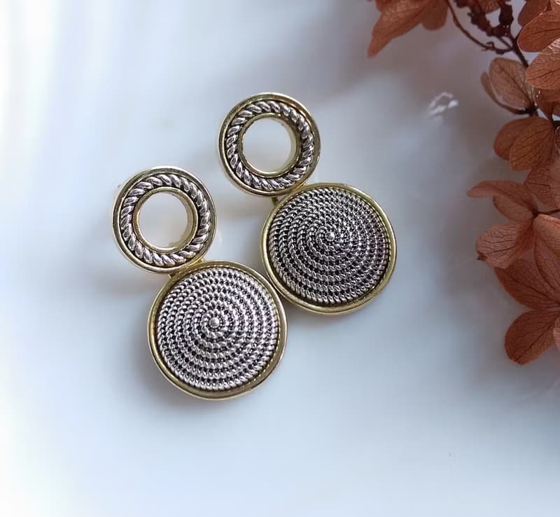 Vintage Jewelry 西洋古董飾品 摩登 厚實 金銀雙色調 針式耳環