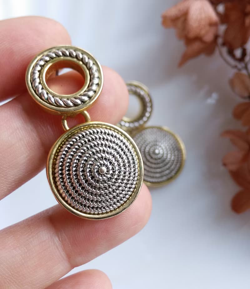Vintage Jewelry 西洋古董飾品 摩登 厚實 金銀雙色調 針式耳環
