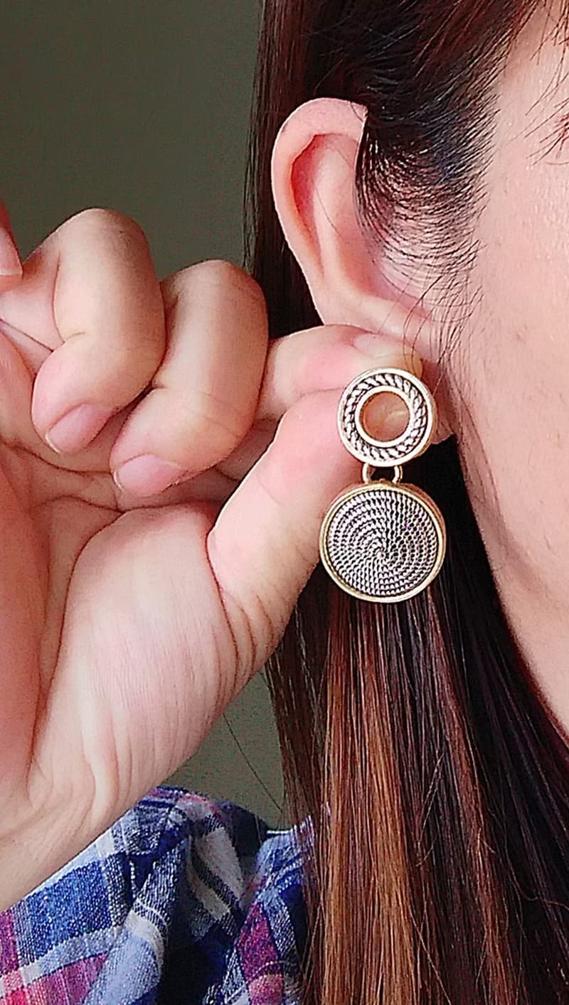 Vintage Jewelry 西洋古董飾品 摩登 厚實 金銀雙色調 針式耳環