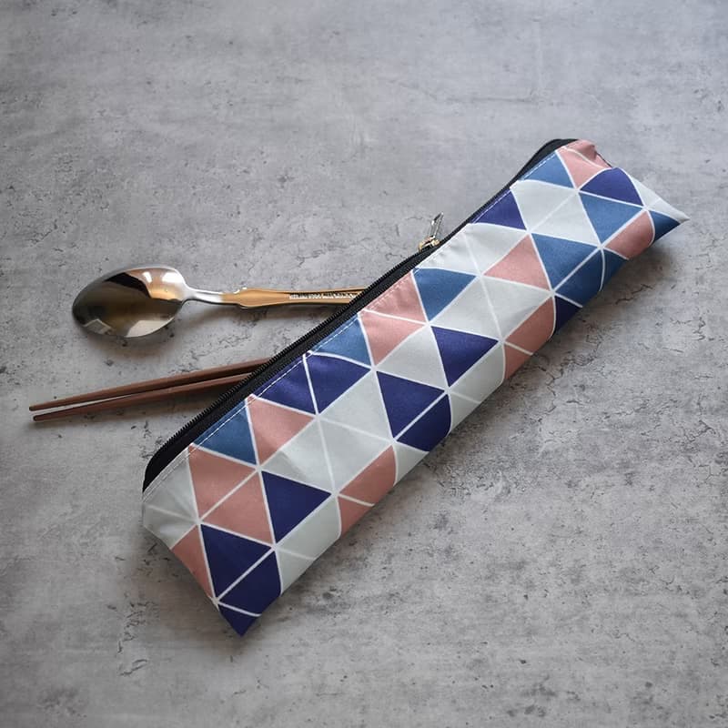 外出餐具組(筷袋+筷子+湯匙)_三角格粉