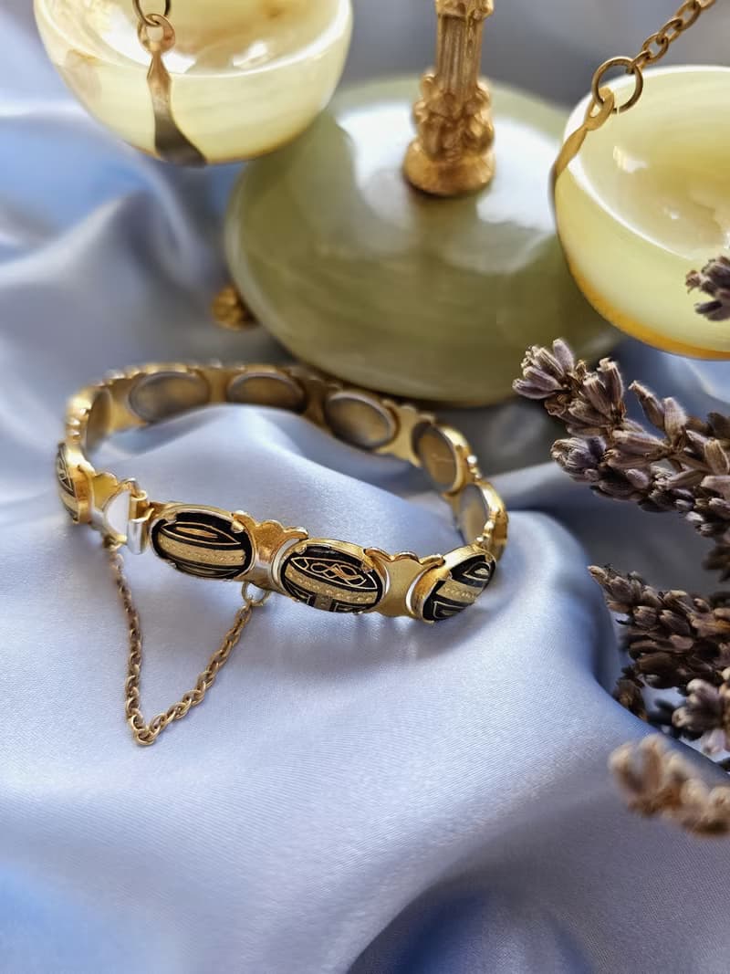 西班牙大馬士革工藝織紋圖騰手鍊/美國西洋古董飾品