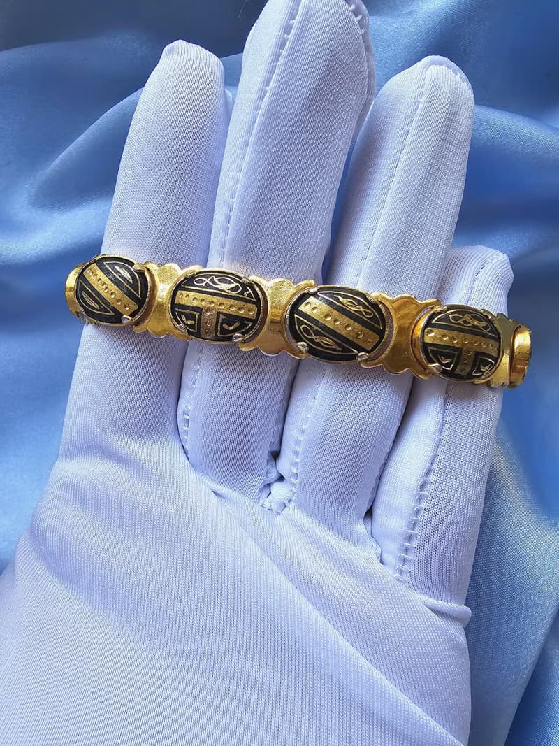 西班牙大馬士革工藝織紋圖騰手鍊/美國西洋古董飾品