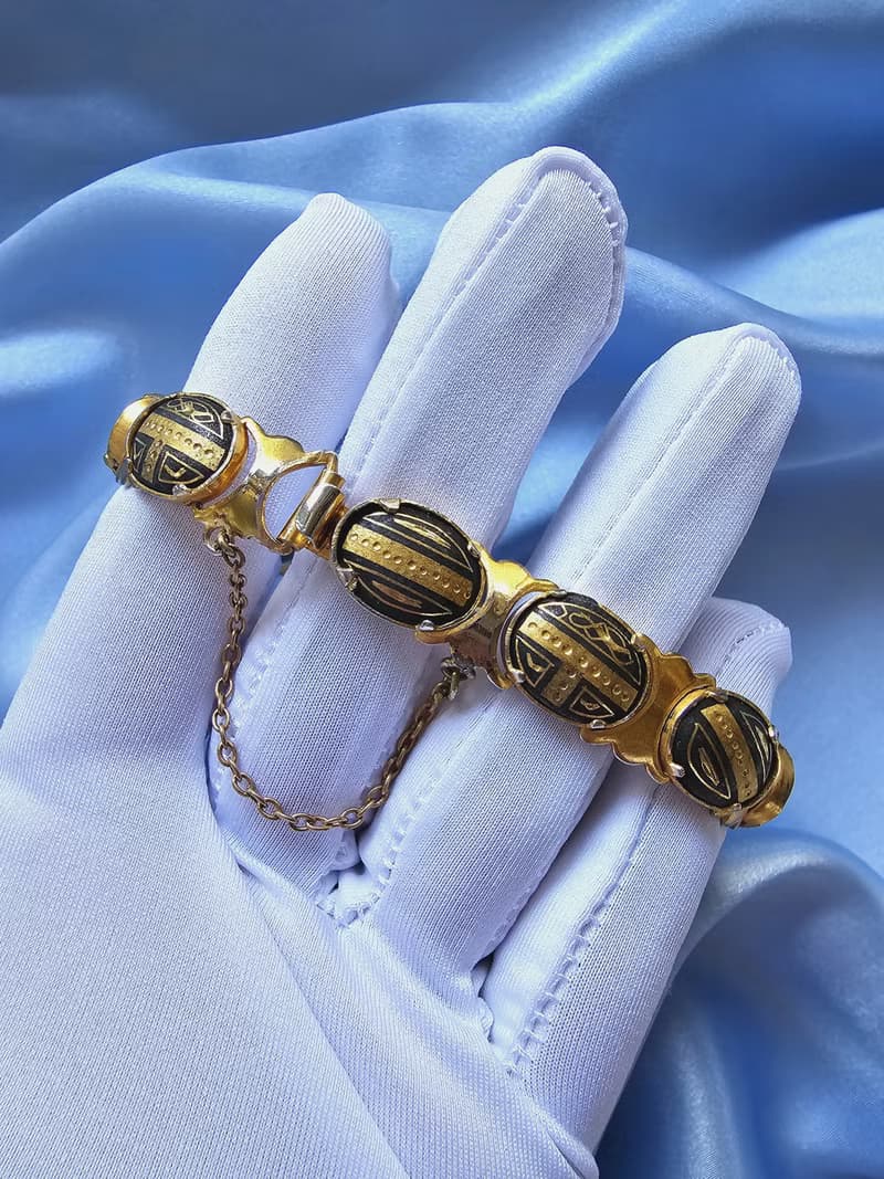 西班牙大馬士革工藝織紋圖騰手鍊/美國西洋古董飾品