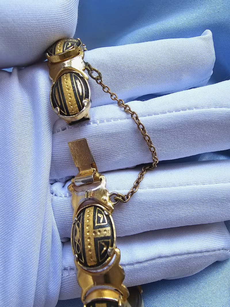 西班牙大馬士革工藝織紋圖騰手鍊/美國西洋古董飾品