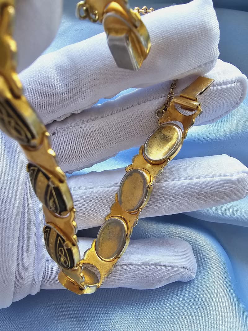 西班牙大馬士革工藝織紋圖騰手鍊/美國西洋古董飾品