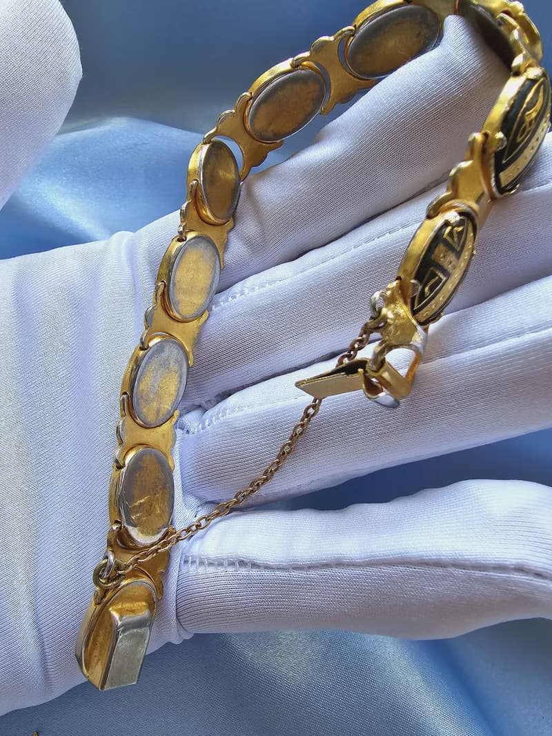 西班牙大馬士革工藝織紋圖騰手鍊/美國西洋古董飾品