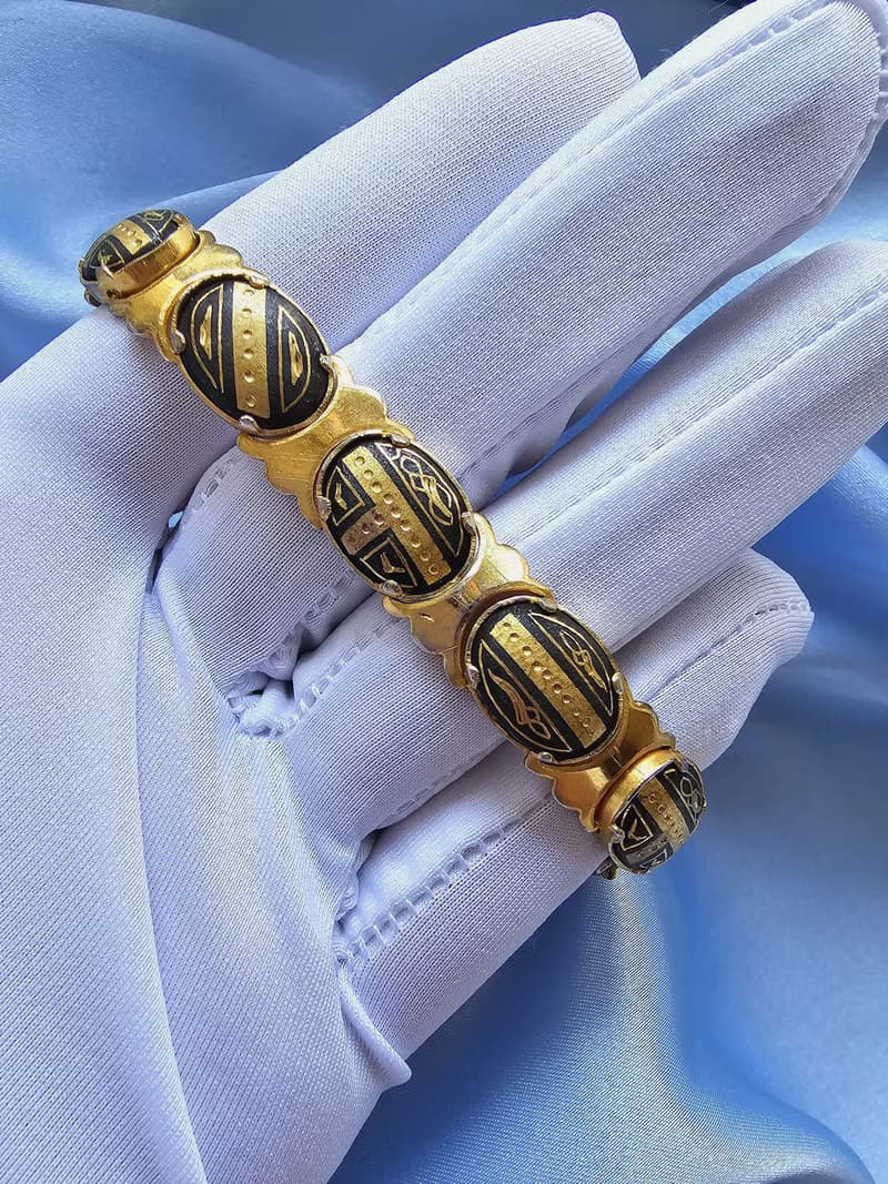 西班牙大馬士革工藝織紋圖騰手鍊/美國西洋古董飾品