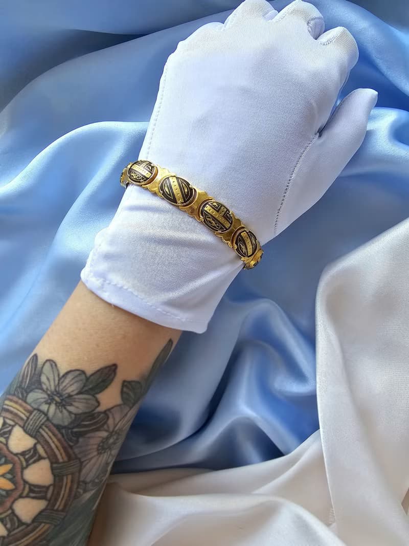 西班牙大馬士革工藝織紋圖騰手鍊/美國西洋古董飾品