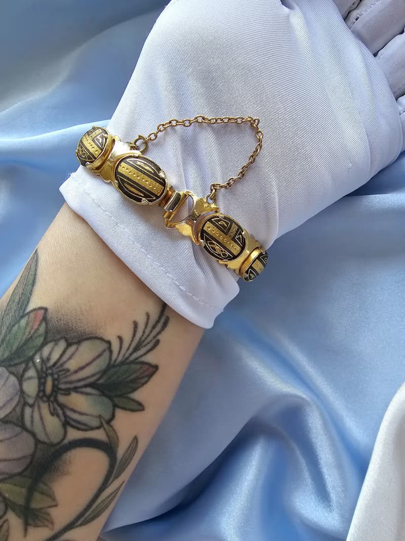 西班牙大馬士革工藝織紋圖騰手鍊/美國西洋古董飾品