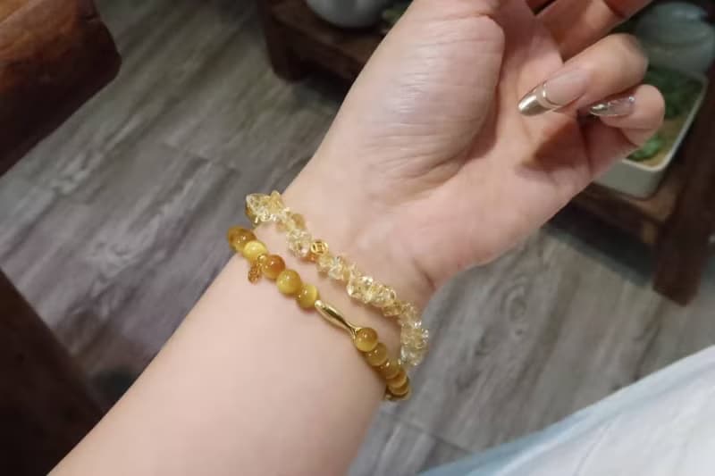 碎金金小黃魚富貴大小姐招財必備天然黃水晶黃阿塞黃虎眼雙圈手鏈