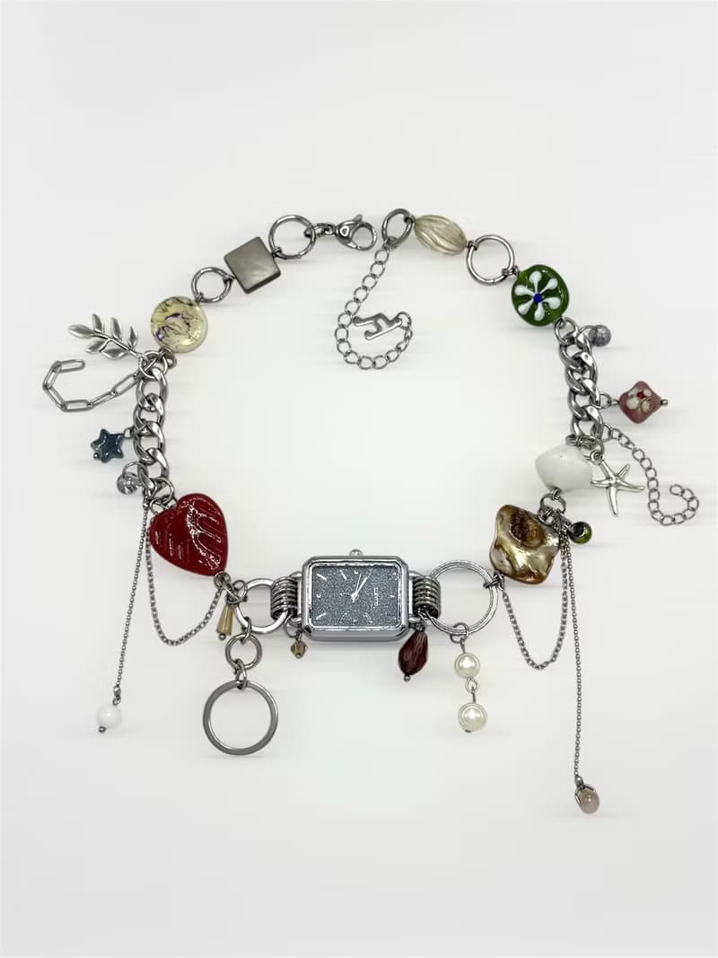 Watch Necklace, Blue shimmer