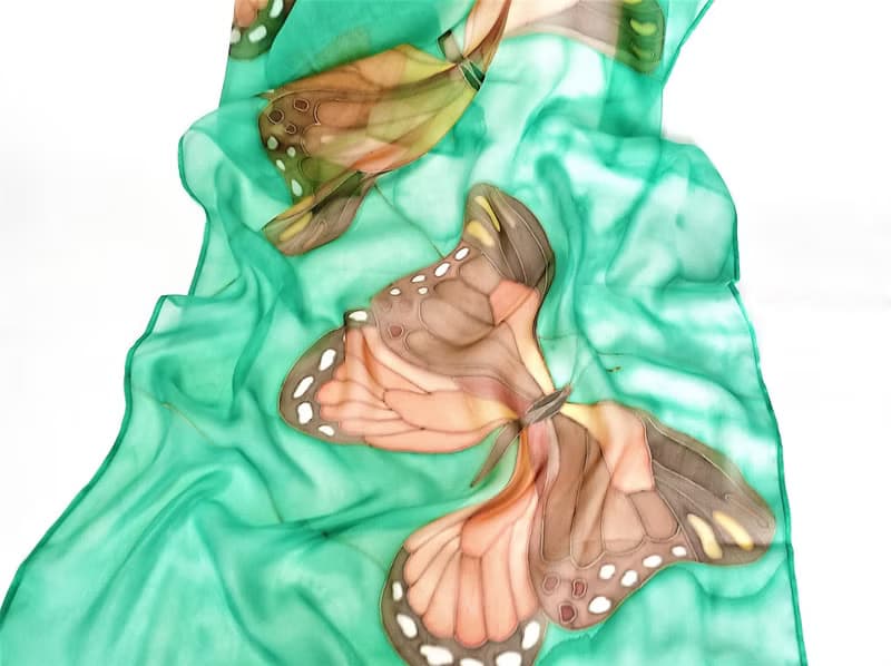 絲巾 Hand painted silk scarf Silk butterfly scarf for sale Long green silk scarf