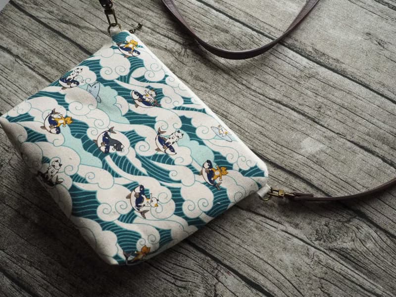 手工縫製托特側肩包帆布手袋化妝包 滑浪貓貓圖案