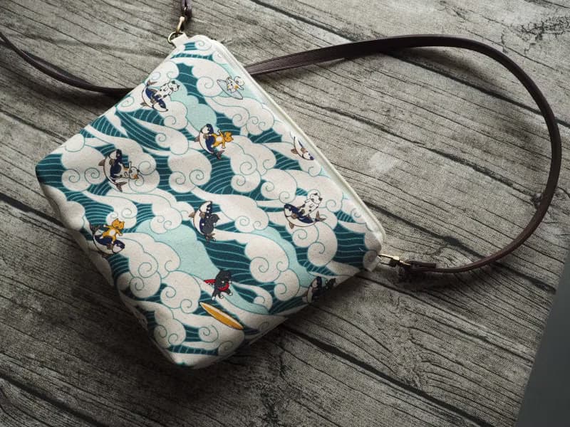 手工縫製托特側肩包帆布手袋化妝包 滑浪貓貓圖案