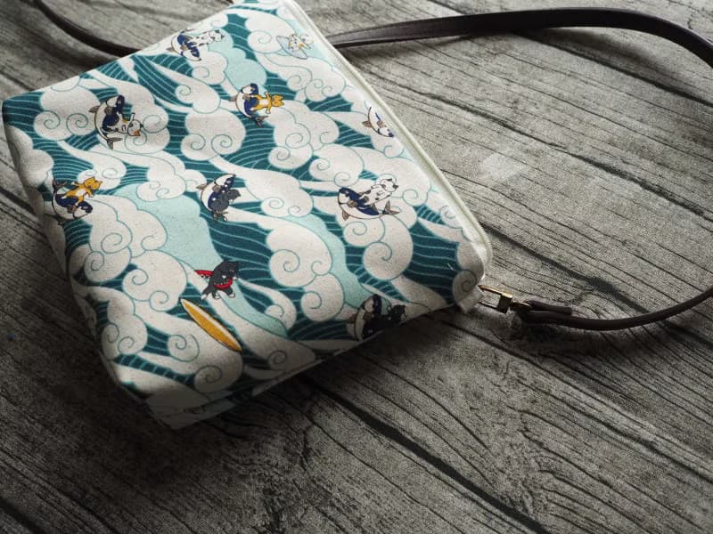 手工縫製托特側肩包帆布手袋化妝包 滑浪貓貓圖案