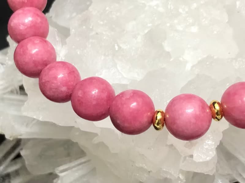 快速出貨天然石薔薇輝石手鍊 玫瑰石手鏈 如意鍍金手鍊