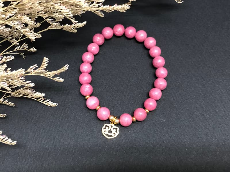 快速出貨天然石薔薇輝石手鍊 玫瑰石手鏈 如意鍍金手鍊