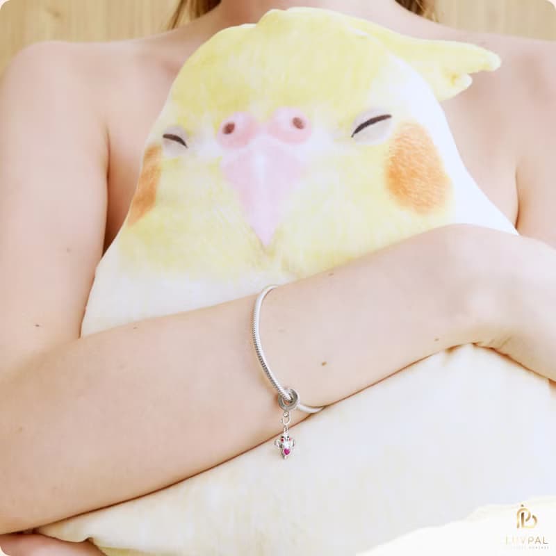 Luvpal | 925 Sterling Silver Bracelet | Cockatiel Charm with Genuine Ruby Heart