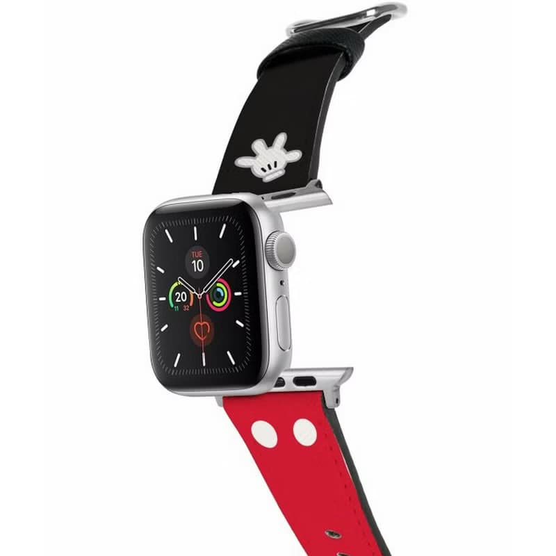 迪士尼米奇老鼠十字壓紋牛皮革Apple Watch真皮錶帶Series 1-8,SE