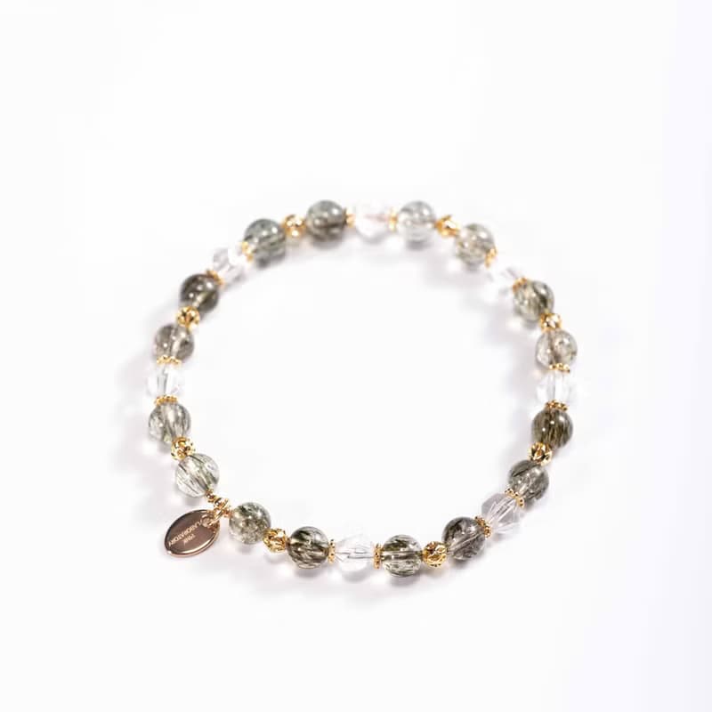 綠碧髮晶白水晶手鍊 | 綠髮碧璽事業招財水晶手鏈