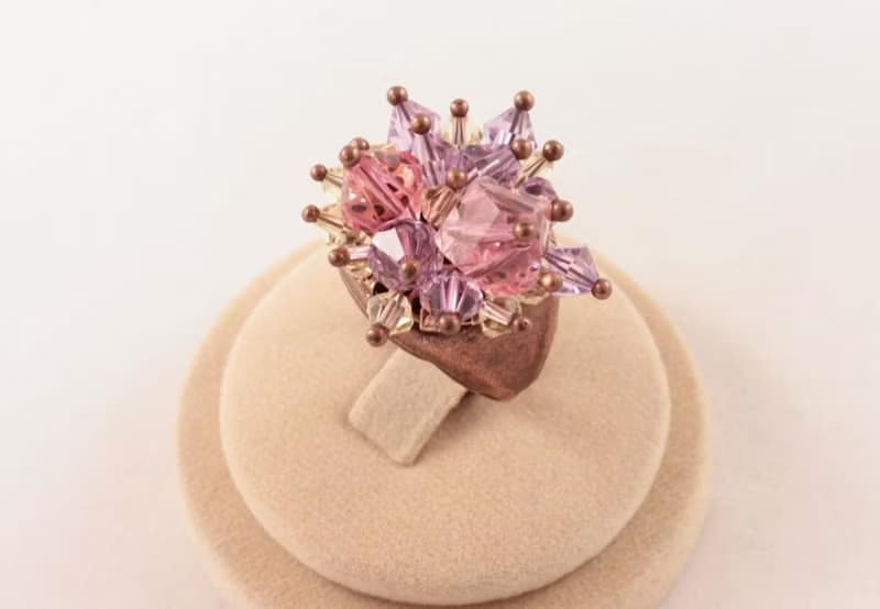 Pink Lilac Swarovski Crystal Large Copper Statement Adjustable Jewelry Ring Gift