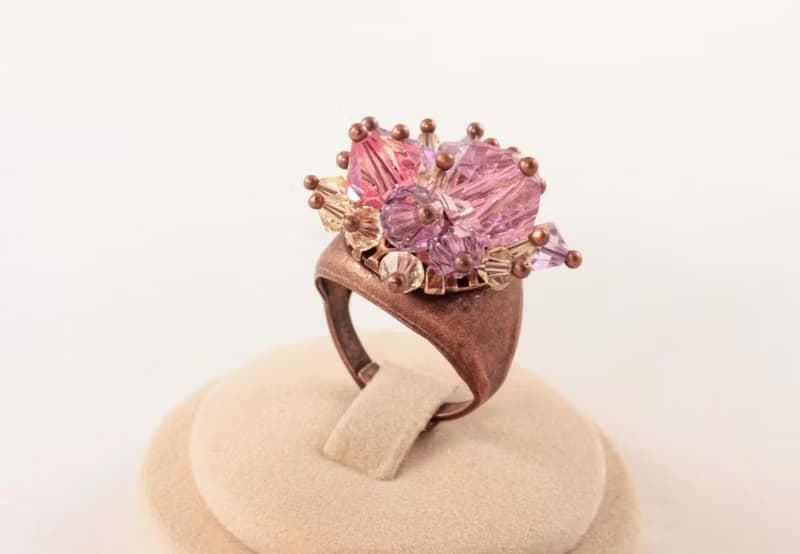 Pink Lilac Swarovski Crystal Large Copper Statement Adjustable Jewelry Ring Gift