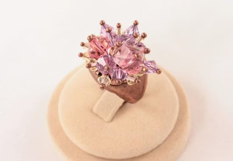 Pink Lilac Swarovski Crystal Large Copper Statement Adjustable Jewelry Ring Gift