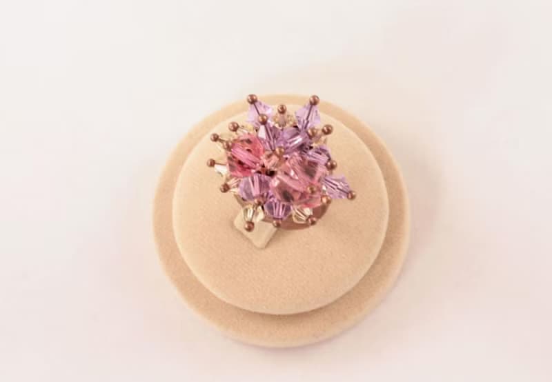 Pink Lilac Swarovski Crystal Large Copper Statement Adjustable Jewelry Ring Gift