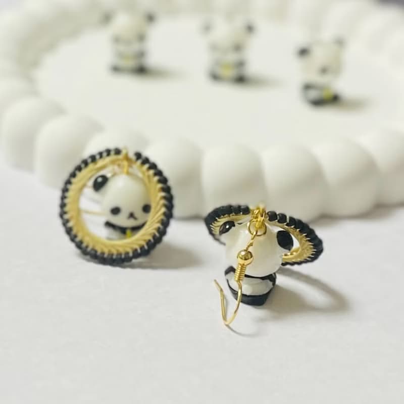 優雅的熊貓耳環  樹脂 夏天飾品