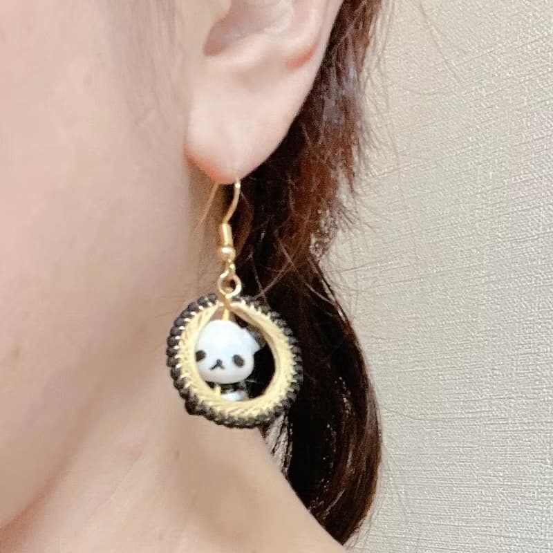 優雅的熊貓耳環  樹脂 夏天飾品