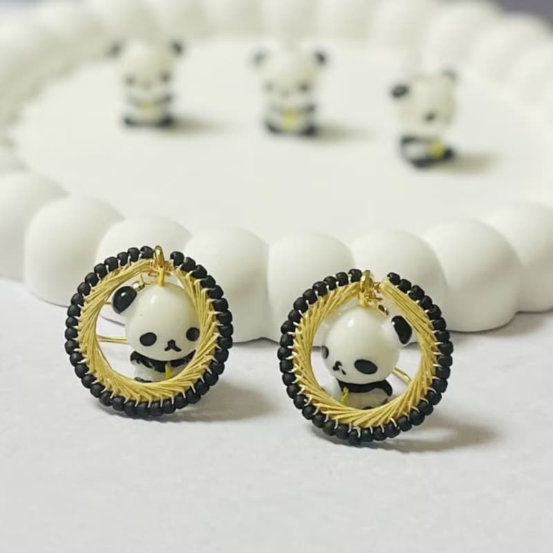優雅的熊貓耳環  樹脂 夏天飾品