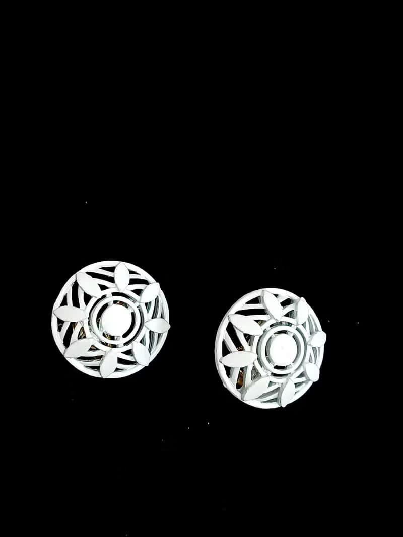 vintage jewelry Trifari 白琺瑯花瓣幾何造型夾式耳環
