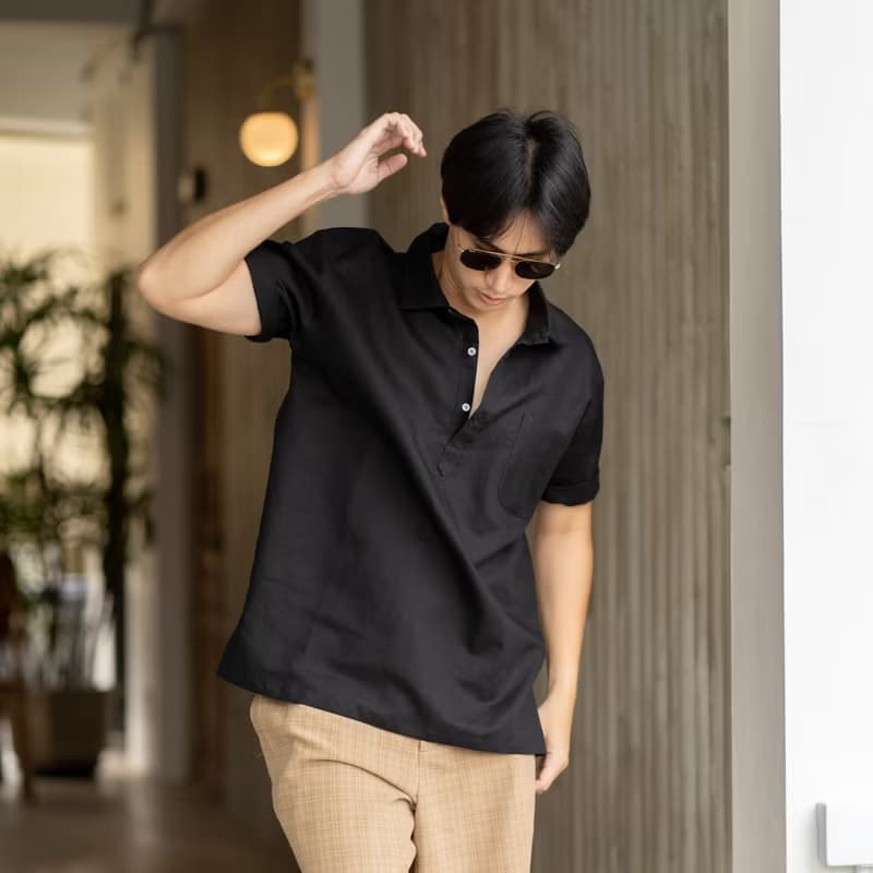 Blue & J Natural Linen Shirt - Black