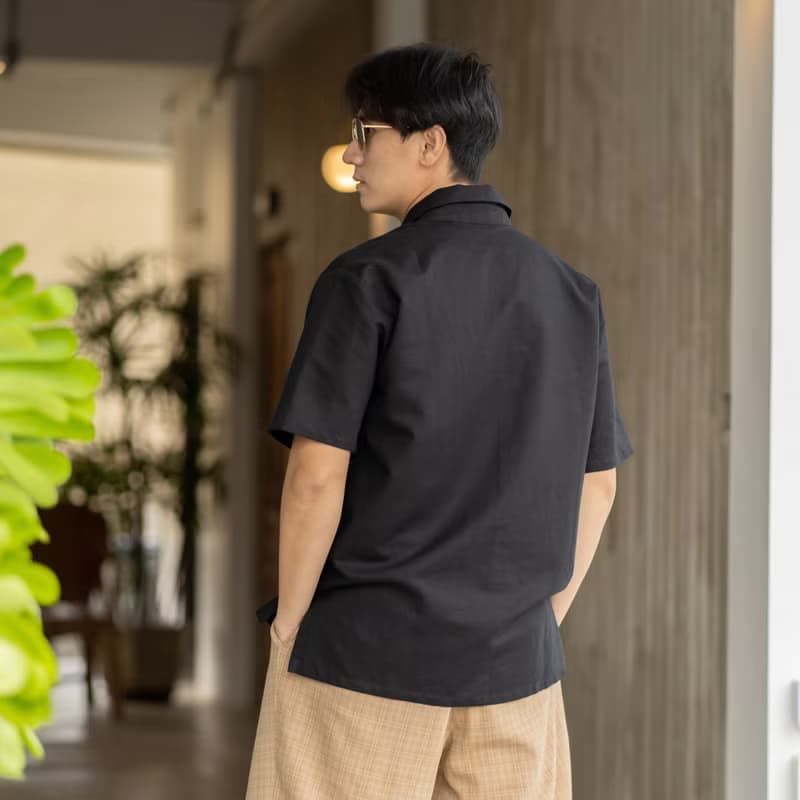 Blue & J Natural Linen Shirt - Black