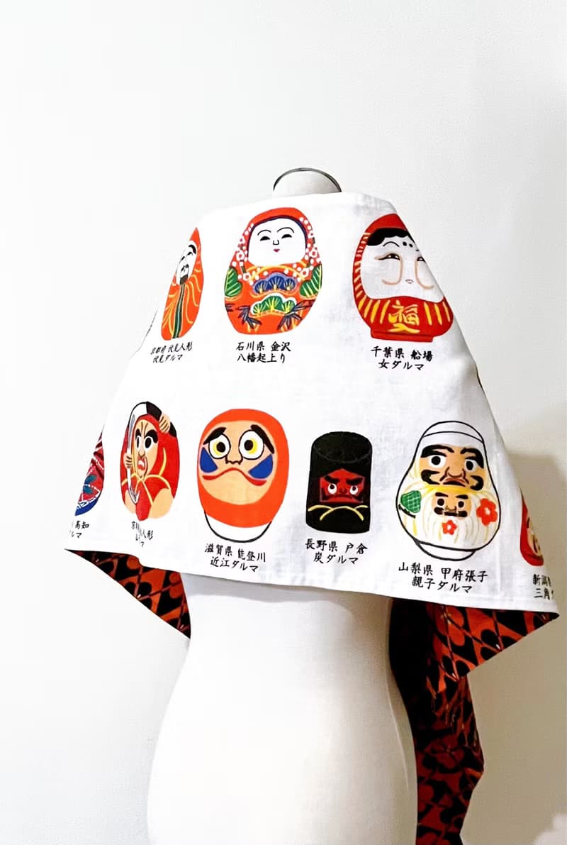 純手作/古董羊毛珊瑚橘黑幾何梅花圖騰純棉達摩染布圍巾披肩