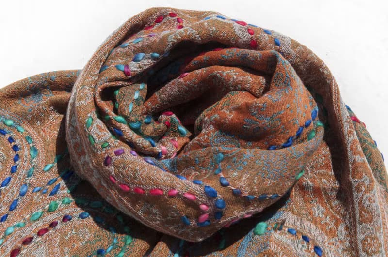 羊絨毯刺繡羊毛披肩/針織圍巾/刺繡圍巾/羊絨披巾/喀什米爾Cashmere 聖誕禮物 情人節禮物 交換禮物 生日禮物-花