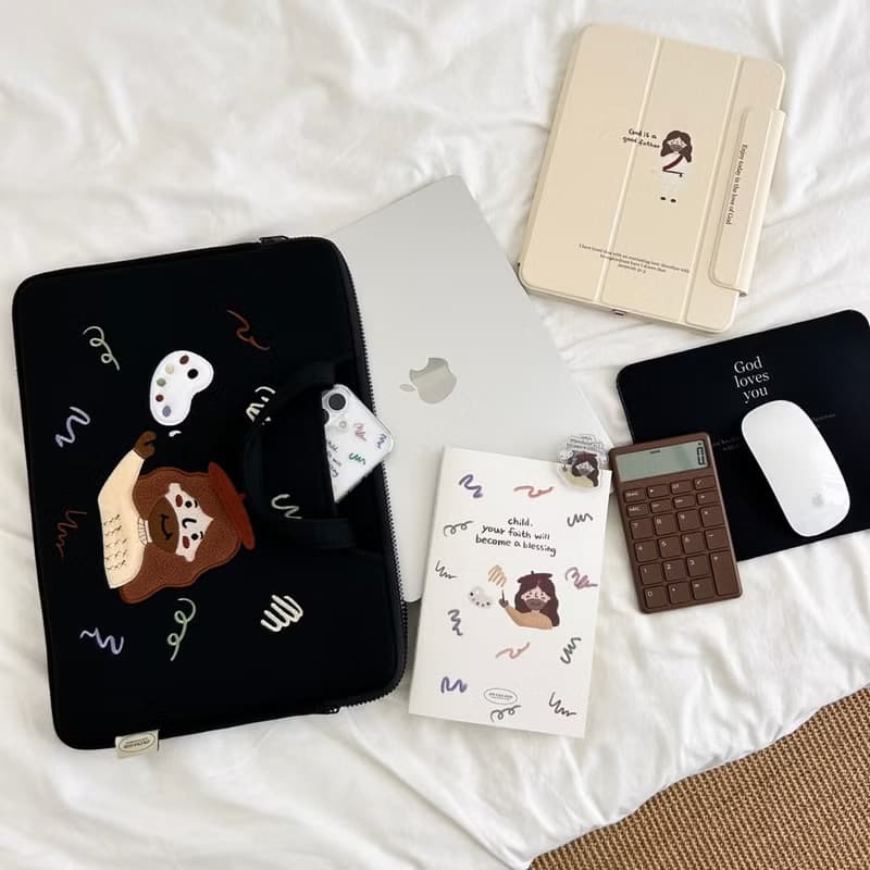 JIN CHA GOD-刺繡手提電腦包 超可愛耶穌畫家插畫刺繡手提電腦包