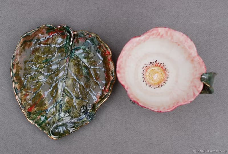 Flower Shape Cup Leaf saucer Lizards Tea coffee cup and saucer
