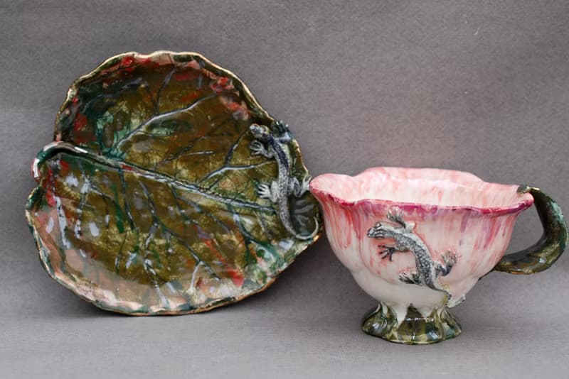 Flower Shape Cup Leaf saucer Lizards Tea coffee cup and saucer