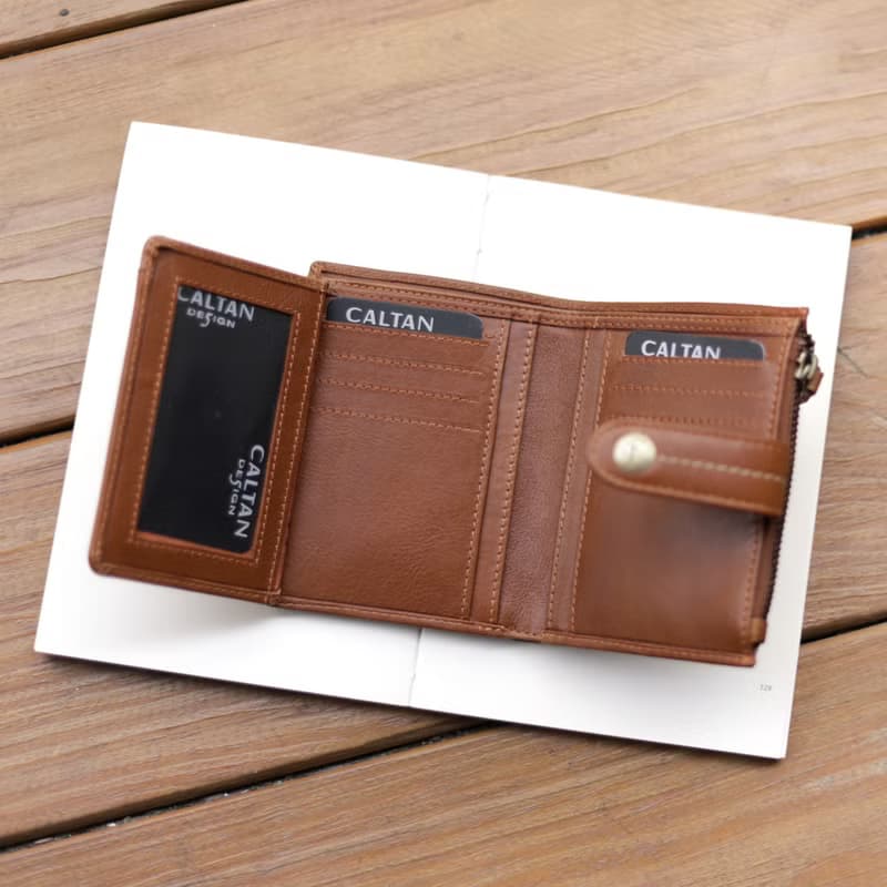 【24hr快速出貨】雙拉鍊扣式英倫風短夾-075022 三色 母錢包 中夾