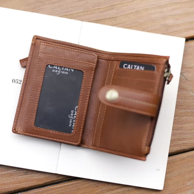 【24hr快速出貨】雙拉鍊扣式英倫風短夾-075022 三色 母錢包 中夾