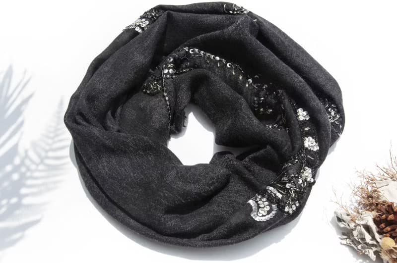 喀什米爾Cashmere/水煮羊毛披肩/針織圍巾/刺繡圍巾/羊絨披巾-花