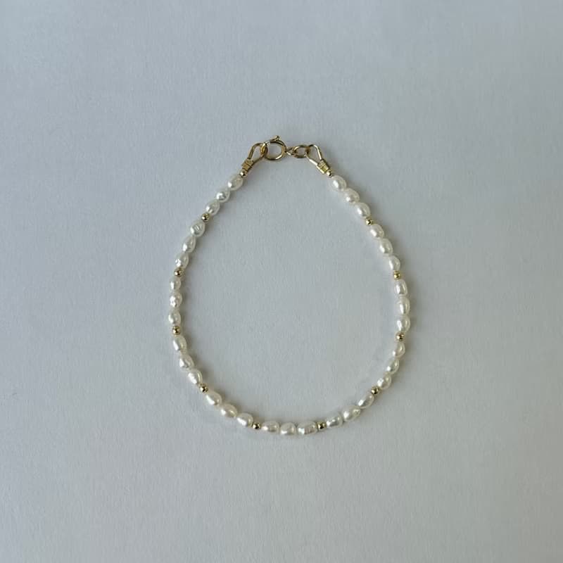 小米粒 天然 淡水珍珠 × 14KGF 小金豆手鍊 極細光系列