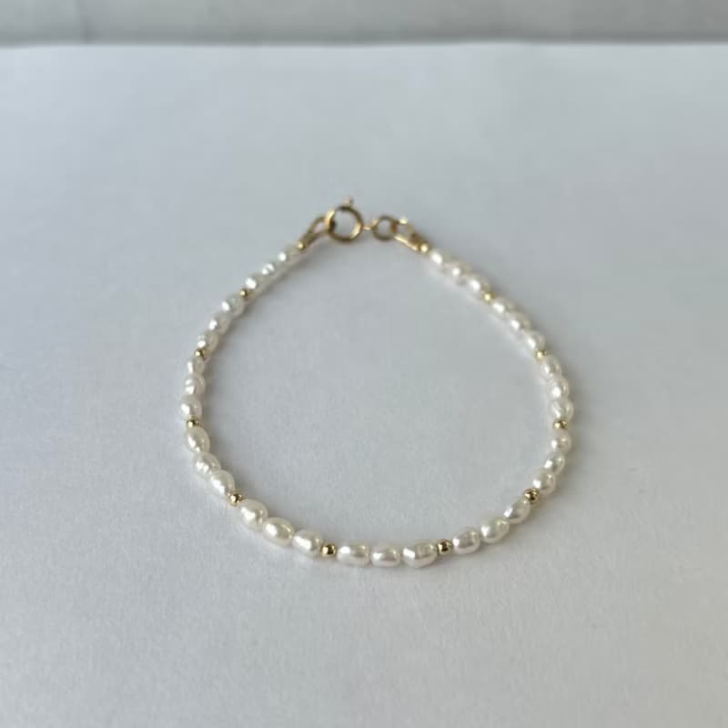 小米粒 天然 淡水珍珠 × 14KGF 小金豆手鍊 極細光系列