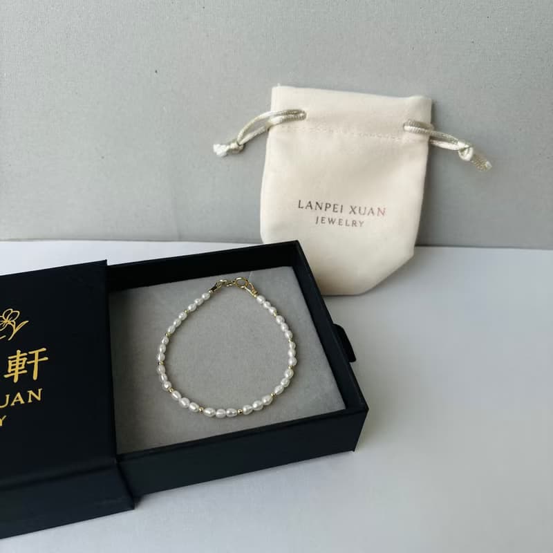 小米粒 天然 淡水珍珠 × 14KGF 小金豆手鍊 極細光系列