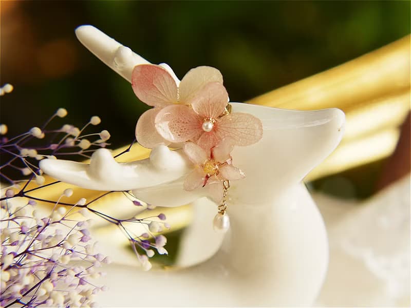 天然櫻花 日本染井吉野櫻 繡球花立體感花簇925純銀耳釘耳夾