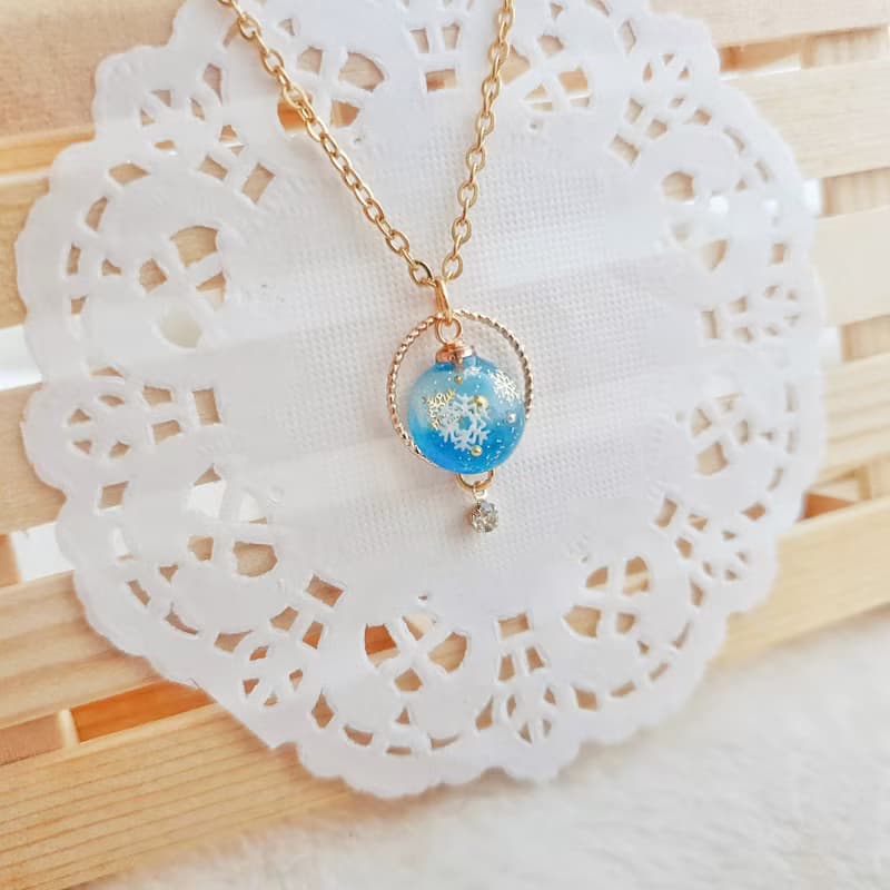 妍語手作 14K包金 項鍊 吊墜 雪世界 雪花 白雪 水鑽 禮物 手工