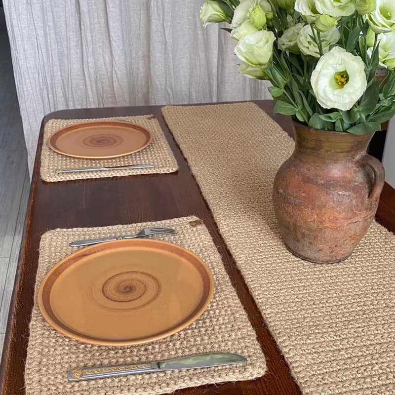 Crochet table runner Jute placemats Custom table set Handmade Natural table mats