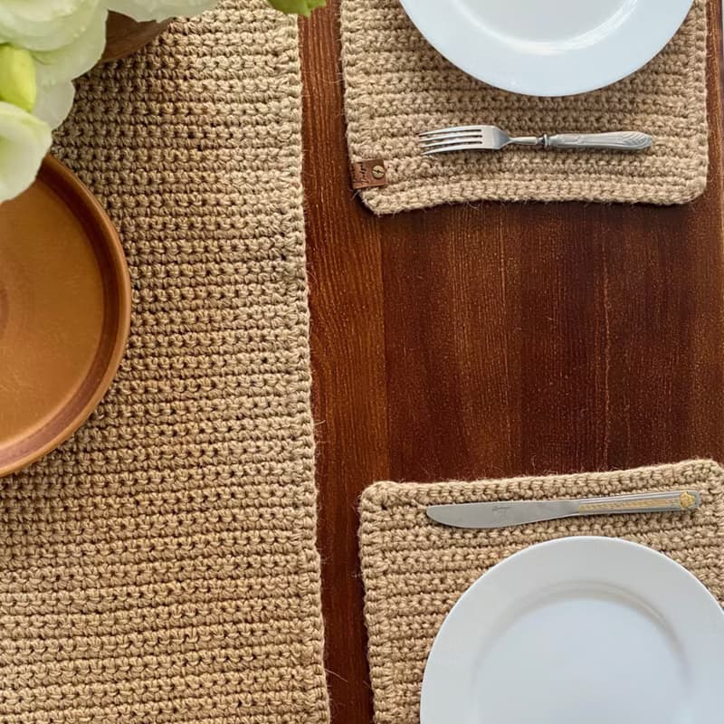 Crochet table runner Jute placemats Custom table set Handmade Natural table mats